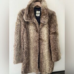 Elevenses Medium Faux Fur by Unrealfur Animal Print Coat Jacket Cream Brown